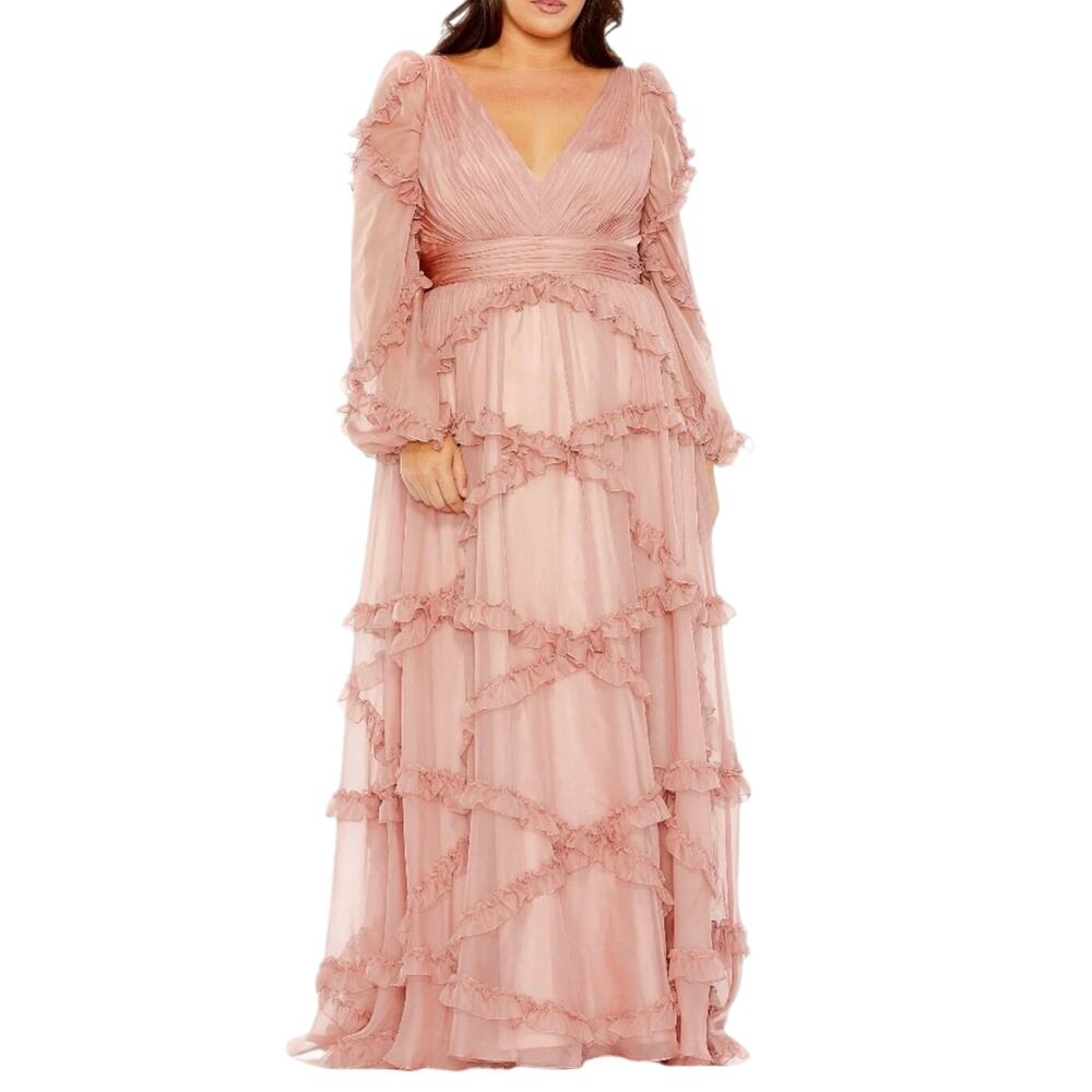 MAC DUGGAL 68425 Ruffle Tiered Puff Sleeve Gown Size 22W New with Tag MSRP $598